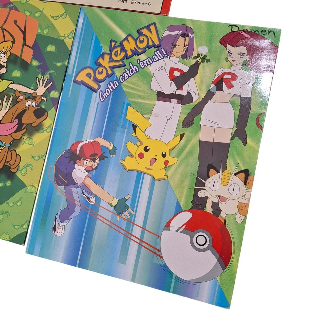 Vintage 1990s Pokemon Simpsons Scooby Doo School Pocket Folder Lot